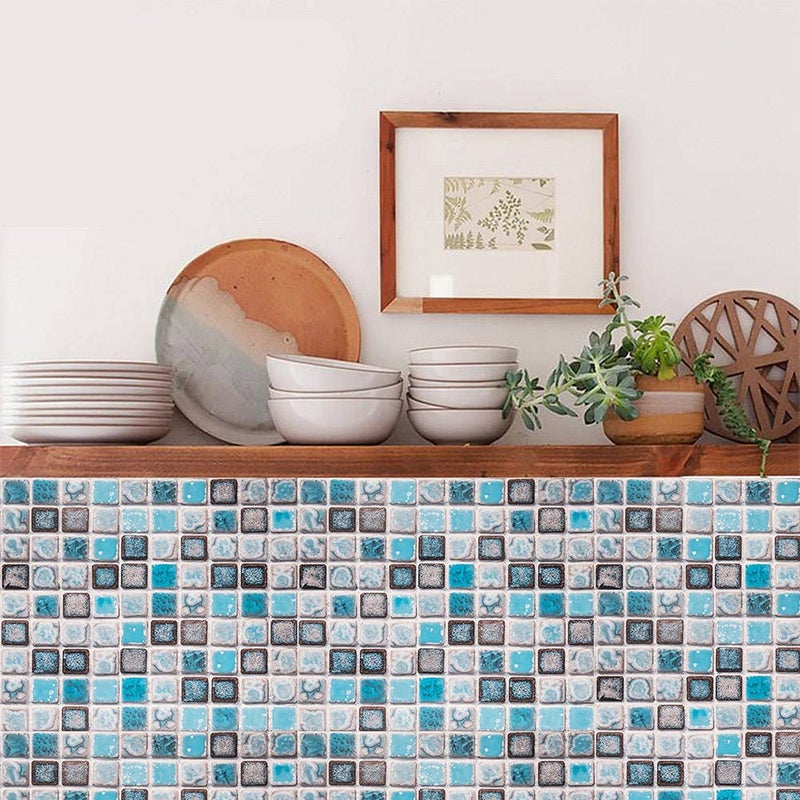 Abyssaly Mosaic Paper Self-Adhesive Thick Removable Peel and Stick Matte Wallpaper for Bathroom Kitchen Counter Blue Shelf Paper 15.7 inch x 78.7 inch - Image 2